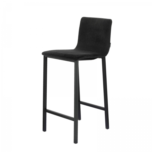 Tabouret hauteur 65 cm en tissu noir dossier bas avec pieds en métal - Koko Mobliberica® - 3