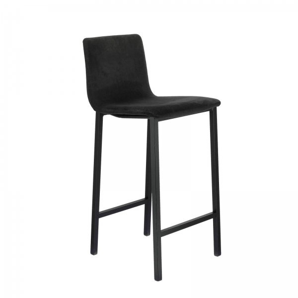 Tabouret snack en tissu noir dossier bas avec pieds en métal - Koko Mobliberica® - 1