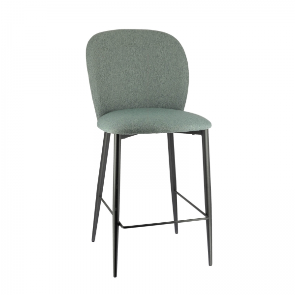 Tabouret snack en tissu vert italien avec pieds en métal noir - Odette - 2