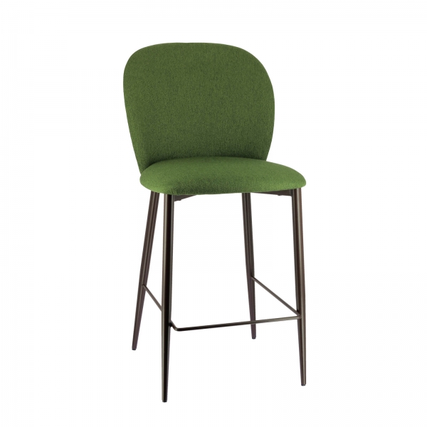 Tabouret snack en tissu vert avec pieds en métal - Odette - 1
