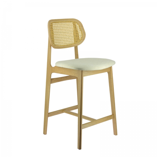 Tabouret snack bohème avec dossier en cannage et assise en tissu - Augustin - 3