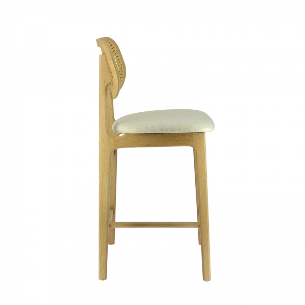 Tabouret haut bohème avec dossier en cannage et assise en tissu - Augustin - 4