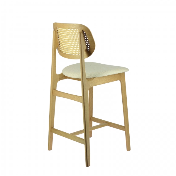 Tabouret hauteur 65 cm avec dossier en cannage et assise en tissu - Augustin - 5