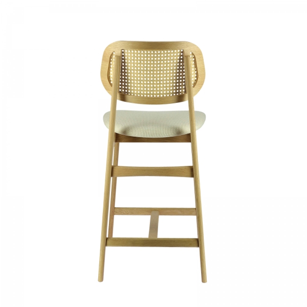 Tabouret avec dossier en cannage et assise en tissu - Augustin - 6