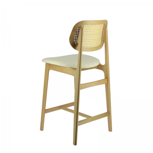 Tabouret tendance avec dossier en cannage et assise en tissu - Augustin - 7