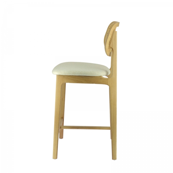 Tabouret naturel avec dossier en cannage et assise en tissu - Augustin - 8