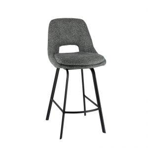 Tabouret snack en tissu gris avec pieds en métal noir - Olivier