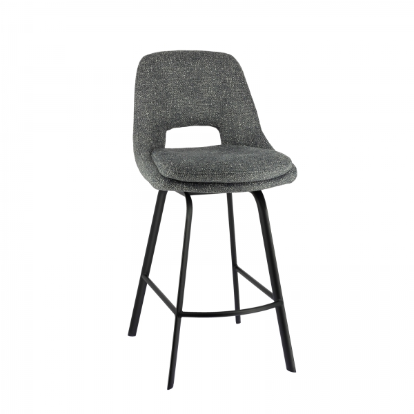 Tabouret snack en tissu gris avec pieds en métal noir - Olivier - 13