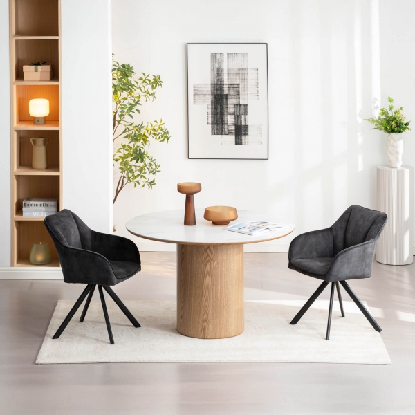 Fauteuil pivotant en tissu gris anthracite avec pieds en métal - Claudie - 3