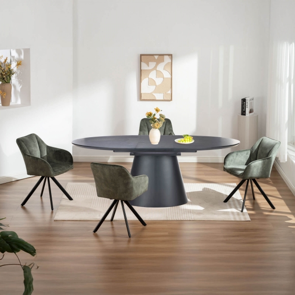 Fauteuil tournant en tissu vert avec pieds en métal - Claudie - 4