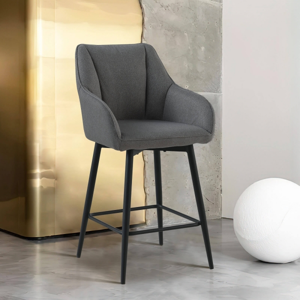 Tabouret snack pivotant avec accoudoirs en tissu recyclé et pieds en métal - Martin - 1