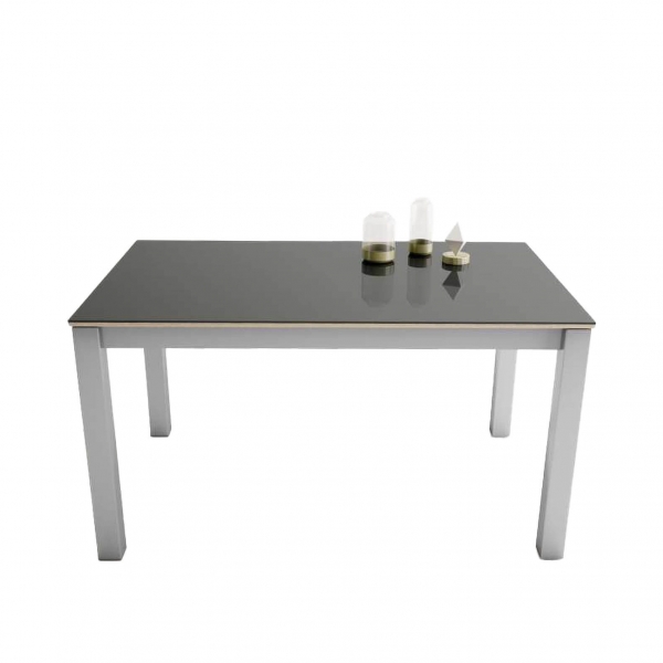 Table moderne rectangulaire en verre anthracite brillant et métal aluminium - Kyoto - 2