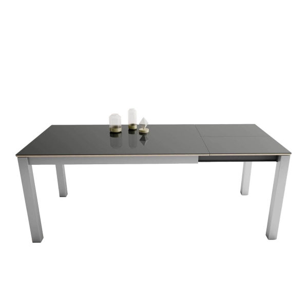 Table rectangulaire en verre anthracite brillant et métal aluminium extensible - Kyoto - 2