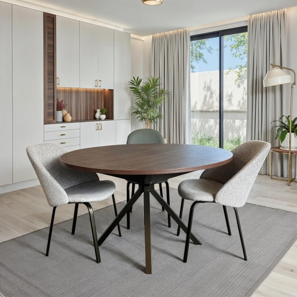 Table ronde extensible en stratifié et métal - Onyx - 1