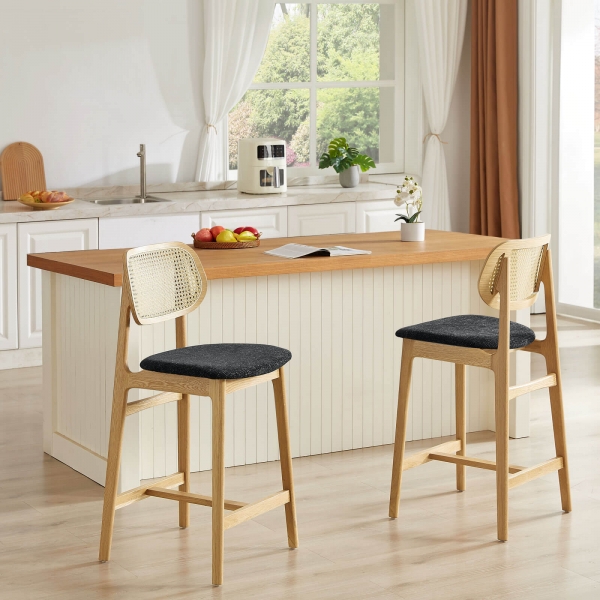 Tabouret snack avec dossier en cannage et assise en tissu - Augustin - 4