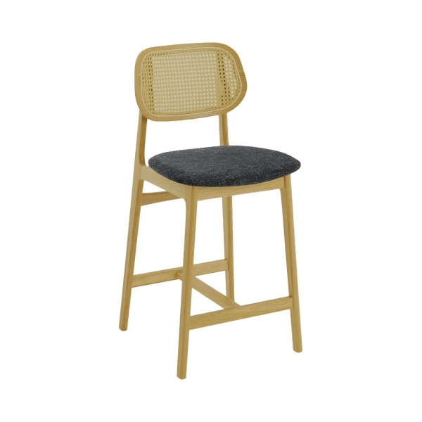 Tabouret snack avec dossier en cannage et assise en tissu - Augustin - 2