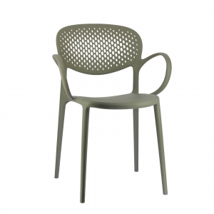 Fauteuil de jardin taupe italien empilable en polypropylène recyclé avec dossier microperforé - Abby Connubia®