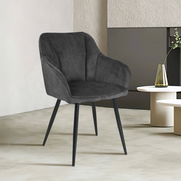 Fauteuil cosy en tissu anthracite avec pieds en métal - Lison - 1