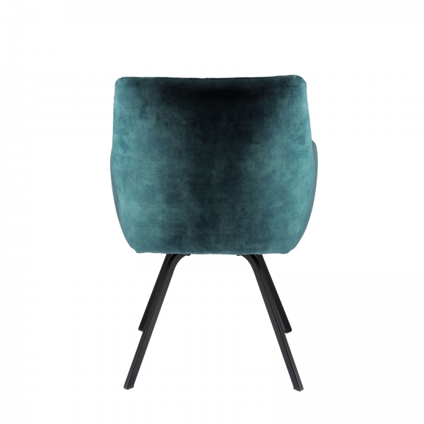Fauteuil confortable en tissu bleu pétrole avec pieds en métal noir - Adrien - 4