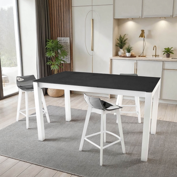 Table snack blanche en Dekton rectangulaire extensible avec pieds en métal - Lakera - 1