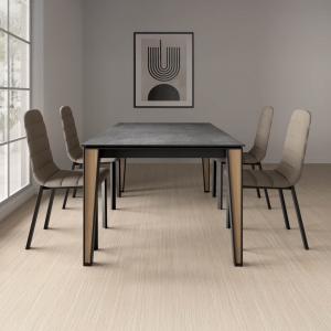 Table design en céramique avec pieds en bois et métal - Okaso bois