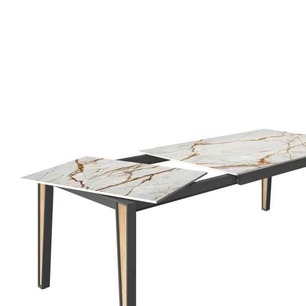 Table en Dekton avec allonges avec pieds en métal et bois - London - 5