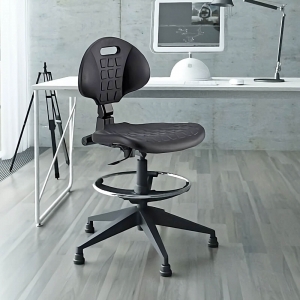 Chaise d'atelier avec repose-pieds sur patins - Tecnik