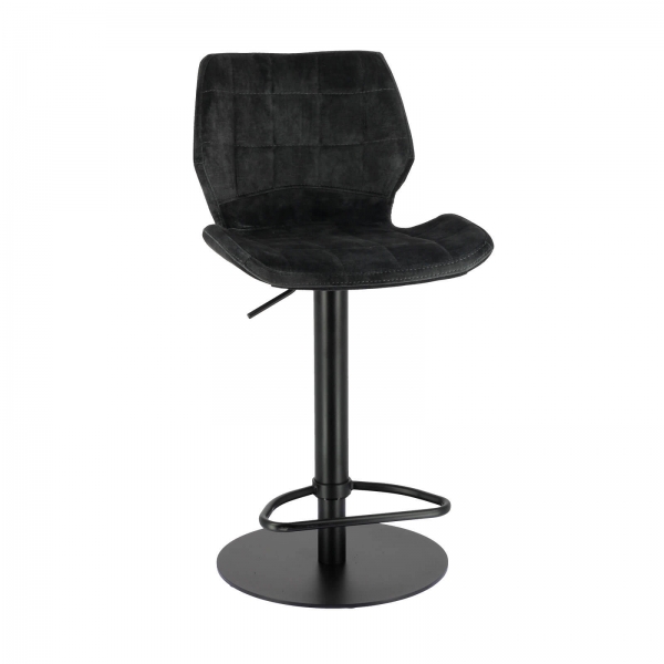 Tabouret tournant et réglable coque en velours gris anthracite avec pied en métal noir - Indica - 13