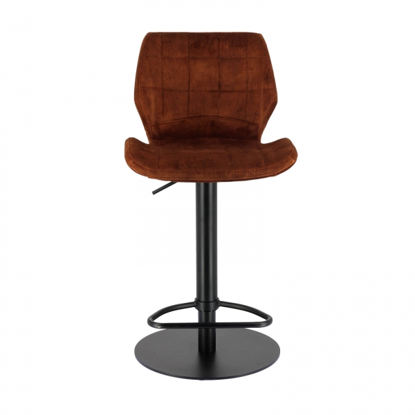 Tabouret assise pivotante et réglable en hauteur coque en velours brique avec pied en métal noir - Indica - 5