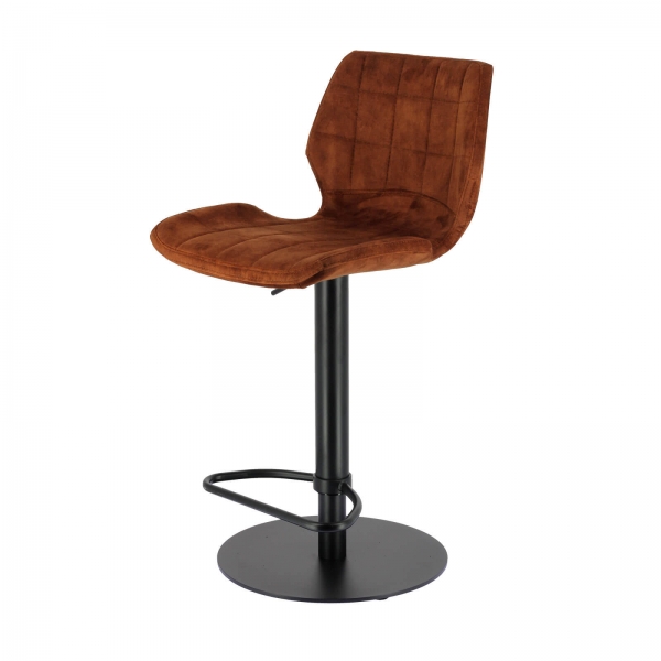 Tabouret tournant et réglable coque en velours brique avec pied en métal noir - Indica - 12