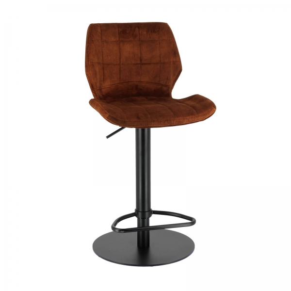 Tabouret pivotant et réglable coque en velours avec pied en métal noir - Indica - 2
