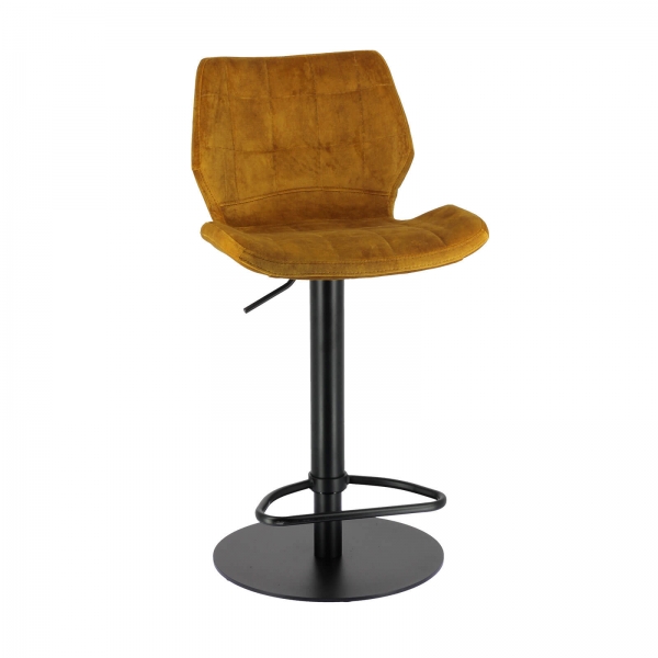Tabouret tournant et réglable coque en velours ocre avec pied en métal noir - Indica - 14