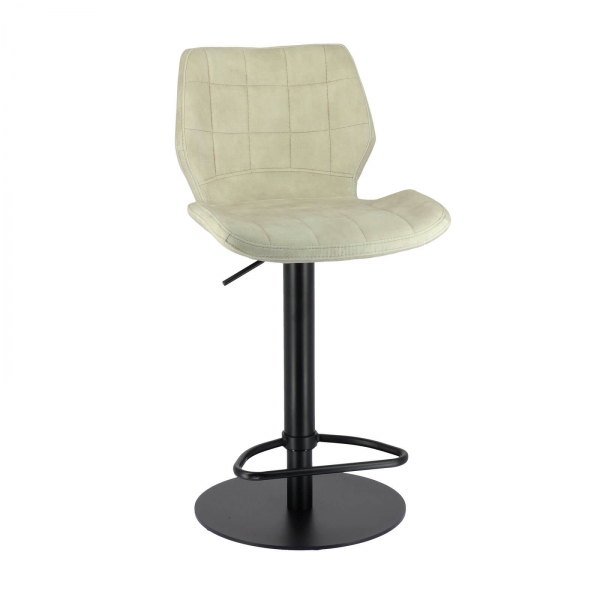Tabouret tournant et réglable coque en velours naturel avec pied en métal noir - Indica - 15