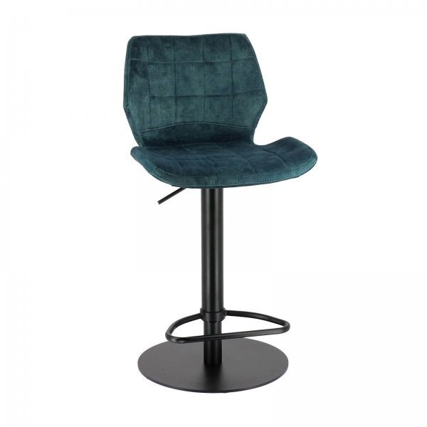 Tabouret tournant et réglable coque en velours bleu pétrole  avec pied en métal noir - Indica - 16