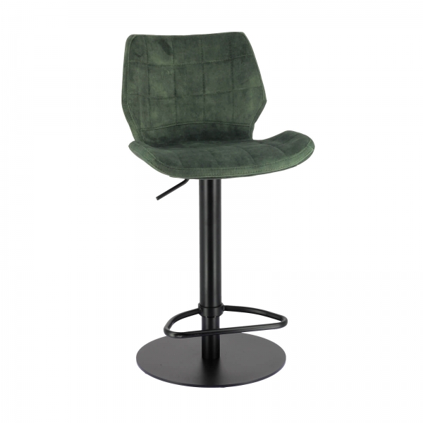 Tabouret tournant et réglable coque en velours vert avec pied en métal noir - Indica - 17
