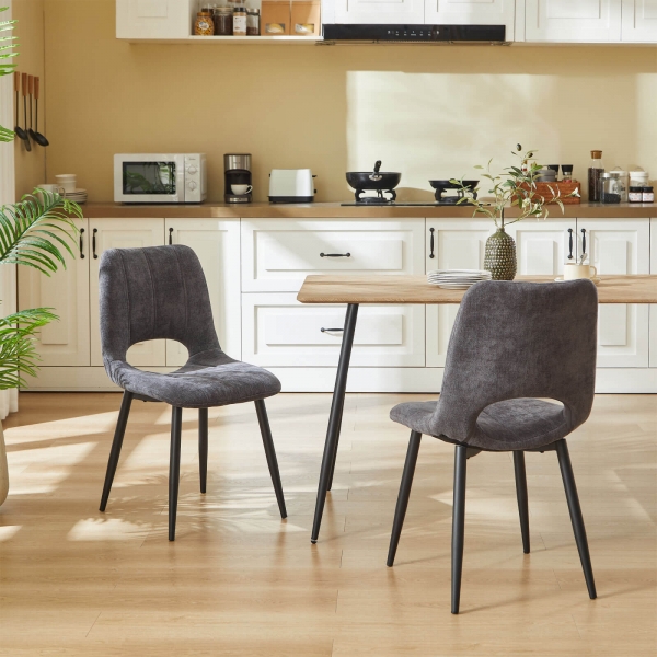 Chaise moderne en tissu gris foncé avec pieds en métal noir - Agathe - 2