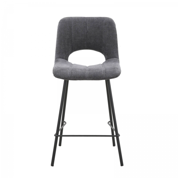 Tabouret cosy en tissu gris foncé avec pieds en métal noir - William - 4