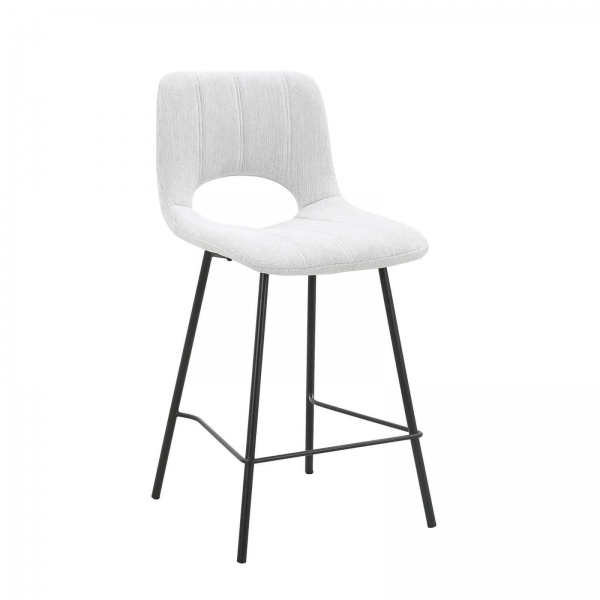 Tabouret cosy en tissu gris clair avec pieds en métal noir - William - 9