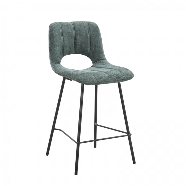 Tabouret cosy en tissu vert avec pieds en métal noir - William - 10