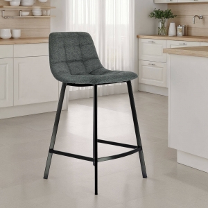 Tabouret en tissu gris avec assise matelassée et hauteur snack - Carvi