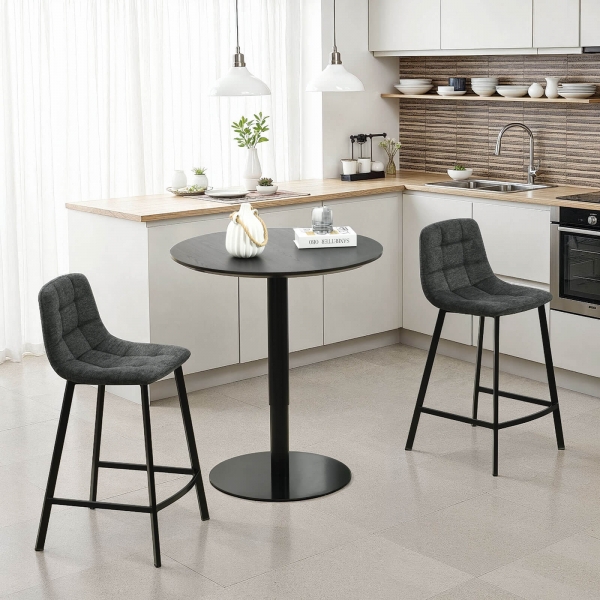 Tabouret en tissu gris avec assise matelassée et hauteur snack - Carvi - 3