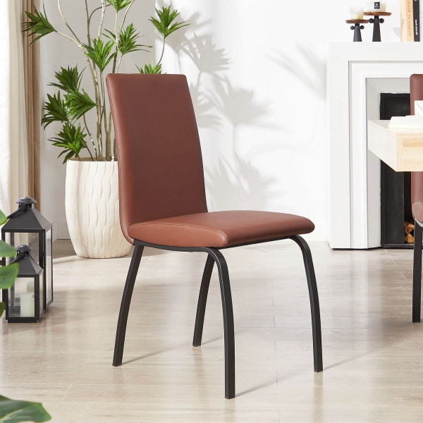 Chaise de salle à manger rembourrée cognac avec pieds en métal - Darcy - 1