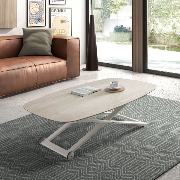 Table basse relevable électrique forme tonneau en céramique - Clip - 1