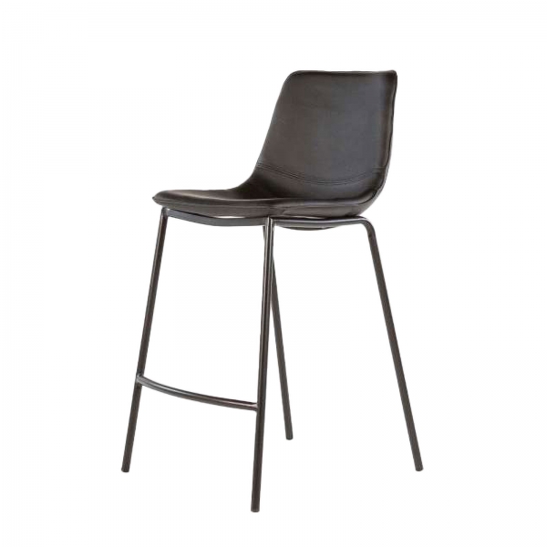 Tabouret coque snack en synthétique noir et pieds en métal noir - Coque - 2
