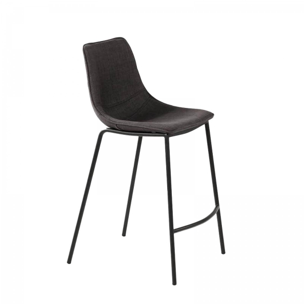 Tabouret snack en tissu gris foncé et pieds en métal noir - Coque - 2