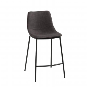 Tabouret snack coque en tissu gris foncé et pieds en métal noir - Coque