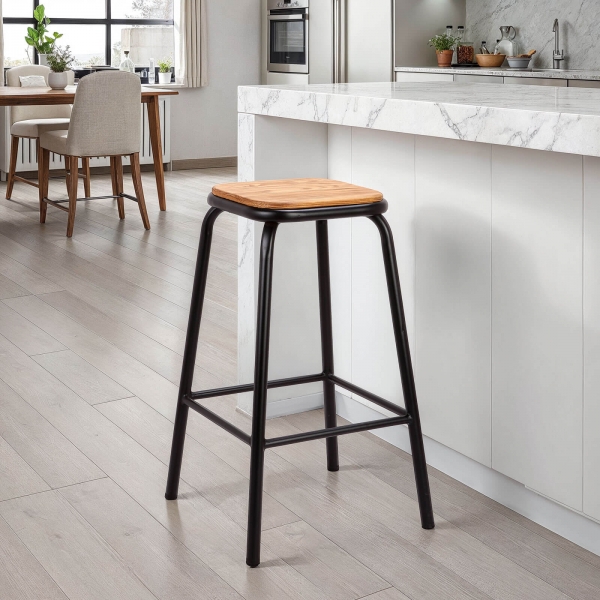 Tabouret snack industriel sans dossier en métal noir dépoli - Max - 1