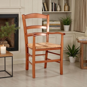 Fauteuil traditionnel en bois massif rustique et paille - Brocéliande