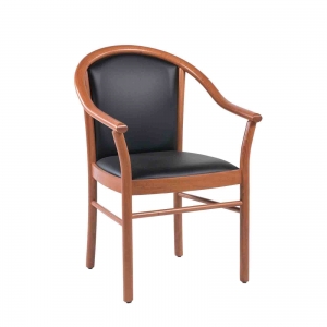 Fauteuil bridge de salon en bois avec assise et dossier noirs rembourrés - Manuela