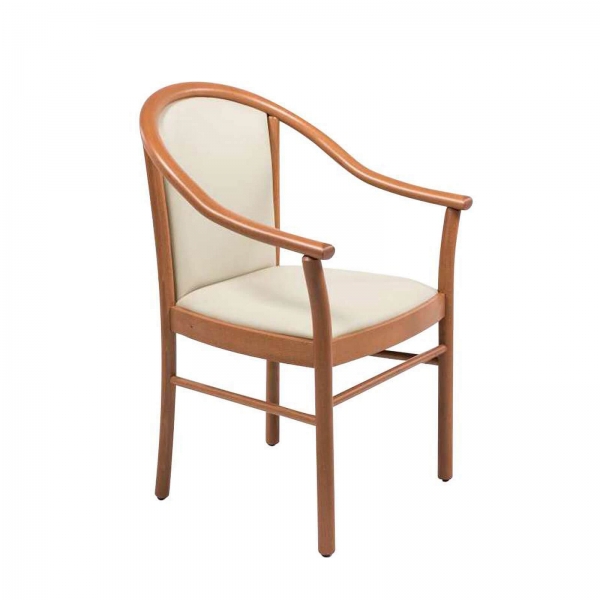 Fauteuil bridge de salon beige en bois avec assise et dossier rembourrés - Manuela - 2